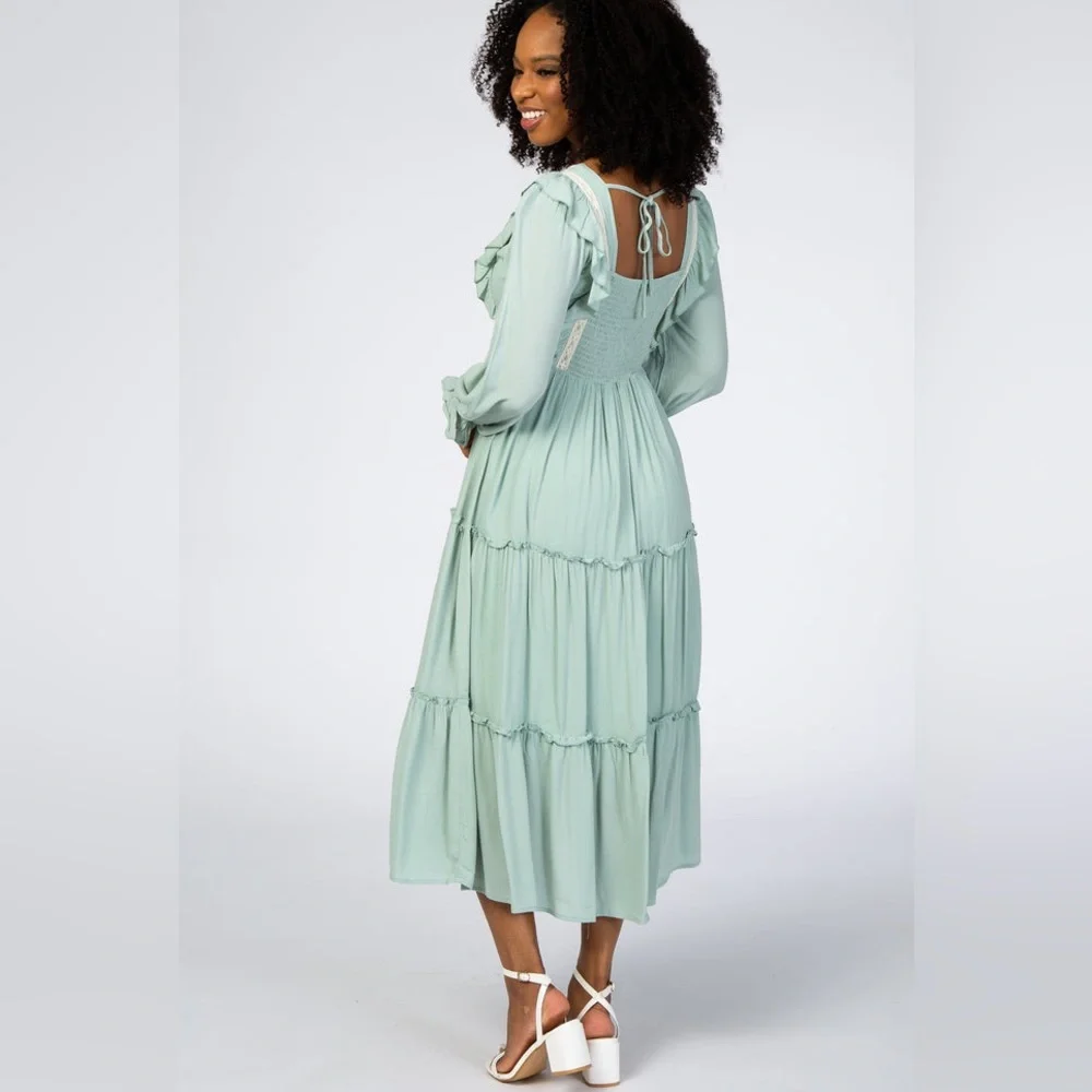 PinkBlush sage long sleeve tiered midi dress nwot - Picture 5 of 5